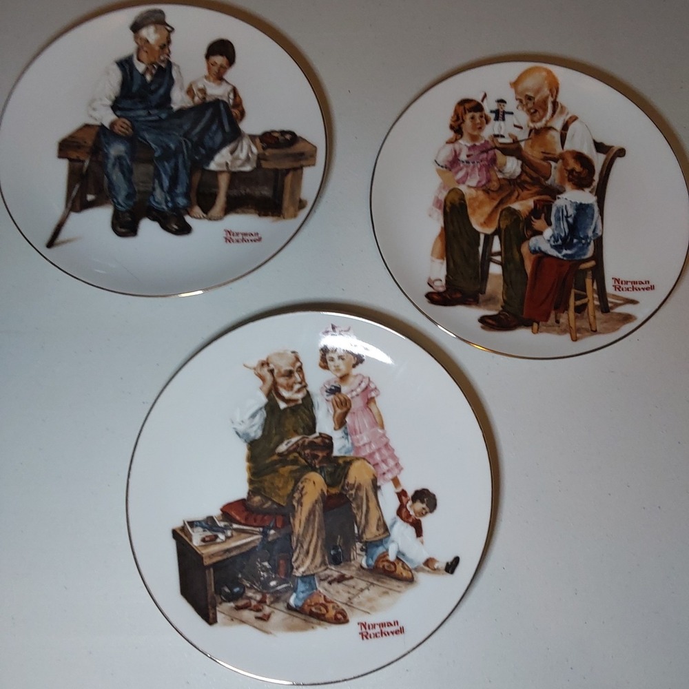 Norman Rockwell Plate Lot of 3 The Cobbler' The Lighthouse Keeper & The Toymaker